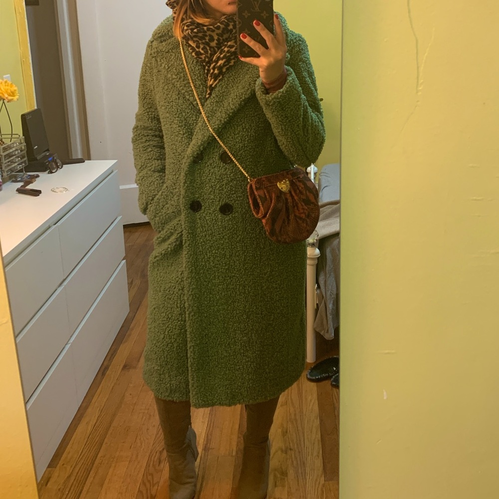 zara | green teddy coat